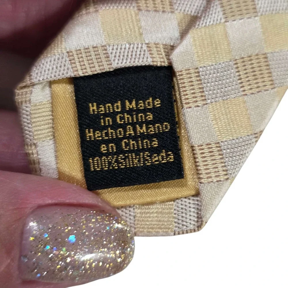 NWT Donald J.‎ Trump Signature Collection Silk Tie Gingham Pattern Gold Beige